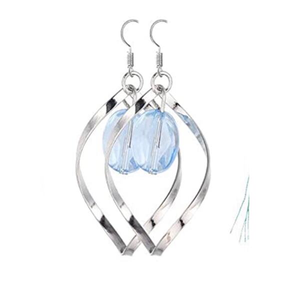 Silver Spiral with Aqua Stone Earrings - Picture 1 of 1